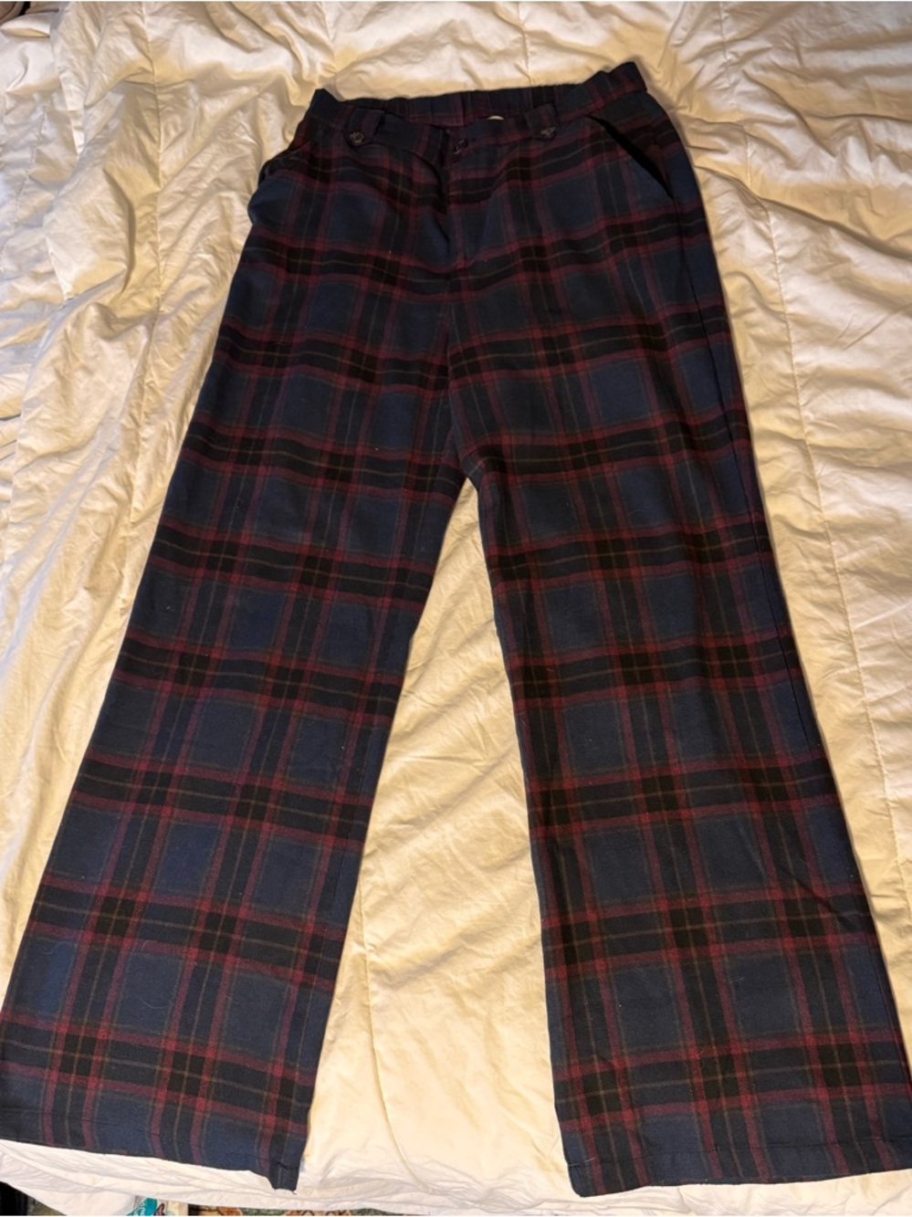 Jolt Navy and Burgundy Plaid Wide-Leg Trousers